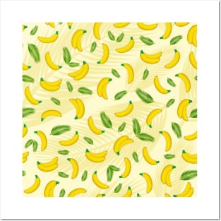 Bananas and tropical leaves pattern Posters and Art